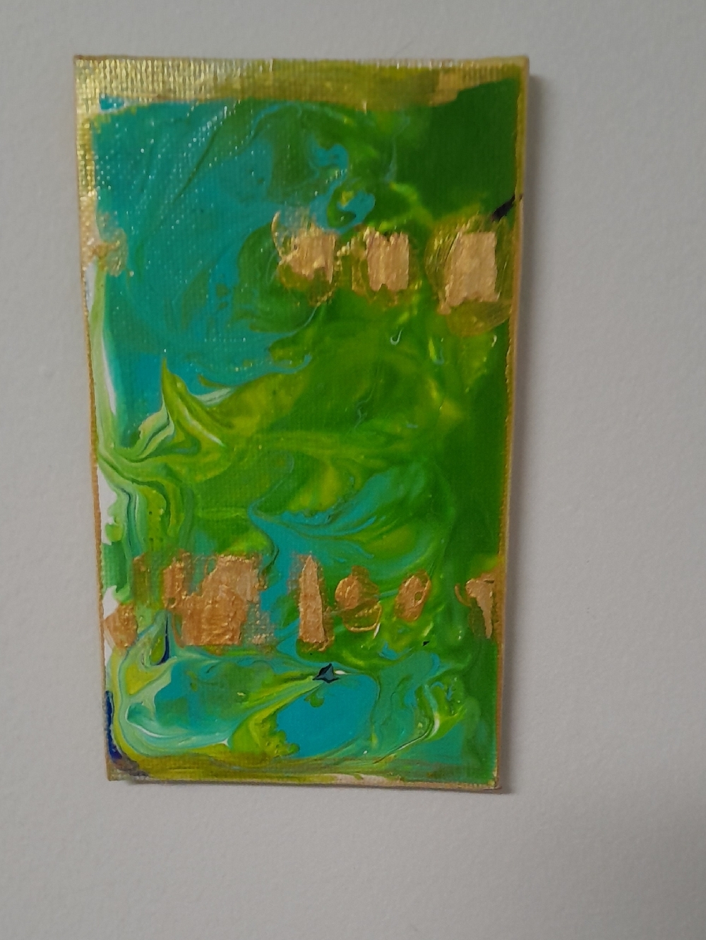 Green and Turquoise Abstract Canvas with Gold Accents